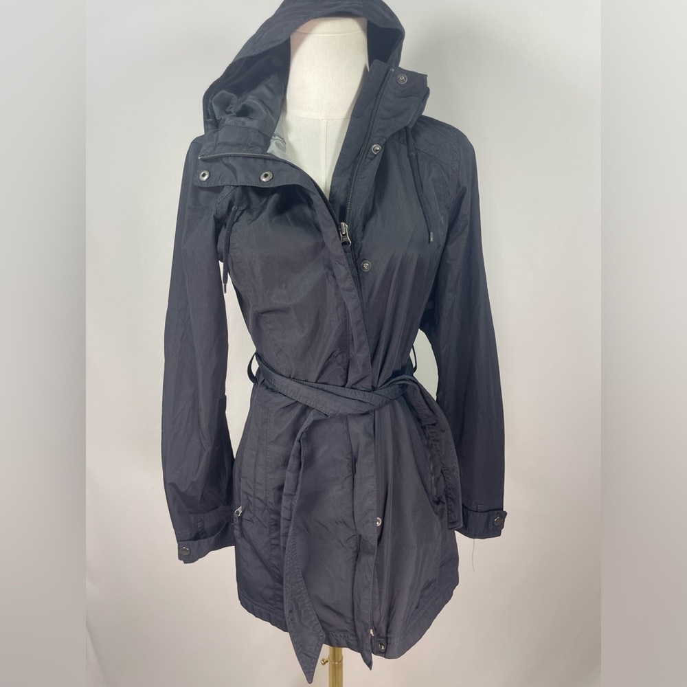 Columbia Pardon My Trench Rain Jacket Size XS Black Omni-Shield Hooded Belted